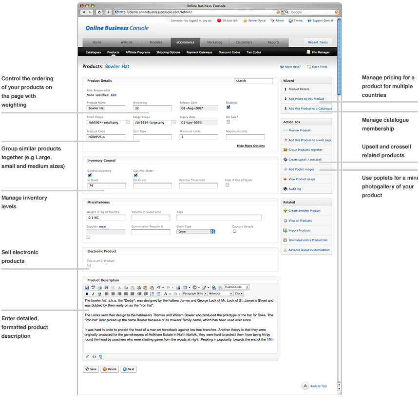 Online Website Dashboard tour