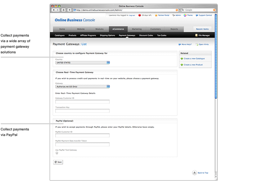 Online Website Dashboard payments